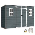 Abri de jardin - outsunny - avec plancher - portes verrouillables - plastique effet bois - 300x122cm ...