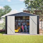 Abri de jardin xxl 300x252x191 cm en m�tal - grand cabanon de rangement avec toit � double pente anthracite ...