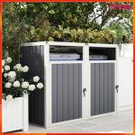 Abri pour poubelles ext�rieur - akozon - 10733 - 2 x 240 l - acier galvanis� - couvercle 180� verrouillable ...