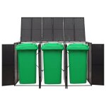 Abri pour poubelle triple cuque en rsine tresse noire 207x80x117 cm