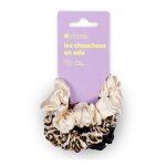 Accessoires cheveux - nature & d�couvertes : trio chouchous pure soie certifi�e - l�opard cr�me noir