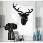 Statue de tte de cerf 3d noir - ecelen - dcoration murale - rsine - 34x28x14 cm