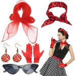 Accessoires de d�guisement - vintage - ann�es 50 - �charpe en mousseline - gants rouges - lunettes noires ...