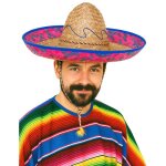 Accessoire - sombrero mexicain bordure rose et bleue adulte