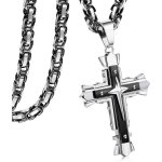 Acier inoxydable collier homme croix pendentif jaune noir byzantin chane 5mm[580]