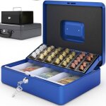 Acropaq caisse monnaie 30x24x9cm - coffret monnaie en acier - monnayeur 2 cl�s compartiments � monnaie ...