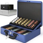 Acropaq caisse monnaie professionnelle 30x25x9cm - coffret monnaie acier - monnayeur 2 cl�s compartiments ...