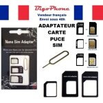Adaptateur 4en1 carte puce - micro sim - nano sim Adaptateur 4en1 carte puce - micro sim - nano sim