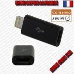 Adaptateur lightning noir vers micro usb femelle pour apple iphone 5 et 6