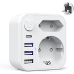 Adaptateur prise anglaise vers france type g multiprise avec interrupteur3 usb et 1 usb cadaptateur universel ...
