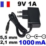 Adaptateur secteur alimentation chargeur dc 9v 1a 55mm 21mm polarité negative Adaptateur secteur alimentation chargeur dc 9v 1a 55mm 21mm polarité negative