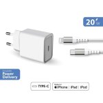Adaptateur secteur - force power lite - chargeur 20w - usb c / lightning - charge rapide - plastique ...