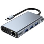 Adaptateur usb - c - hub 8 en 1 - hdmi 4k - vga - usb 3. 0 - gigabit ethernet