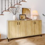 Adwolt buffet bahut 4 portes 160x35x80 cm ? bois finition naturelle & m�tal noir style contemporain