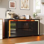 Adwolt buffet 4 portes 2 tiroirs noir brillant 160x35x75 cm ? �clairage led sans poign�es