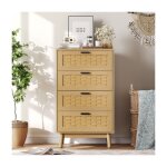 Adwolt commode 4 tiroirs bois massif et tressage en bambou pieds stables anti - bascule 55x39. 8x95cm ...