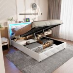 Adwolt lit coffre 140x200 cm avec led multicolore ports usb / type - c sommier � lattes et rangement ...