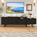 Adwolt meuble tv bois extensible armoire tv rotin avec 2 portes et 2 tiroirs 180x30x44 cm noir