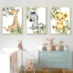 Affiche animaux safari poster jungle girafe zebre lion tableau murale enfant bebe chambre toile decoration ...