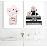 Affiche bouteille de parfum de fleur livre de moded�coration moderne de chambre de fille et de femme ...
