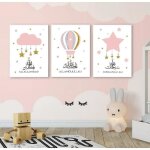 Affiche chambre bebe fille lot de 3 toile 30x40m nuage �toile lune rose poster islamique enfant sans ...