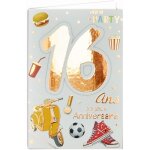 Afie carte joyeux anniversaire 16 ans ados gar�on fille - couleur selon disponibilit� (rouge orange cuivre. ...