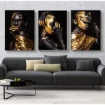Africain noir et or femme art impression sur toile affiche decoration murale tableau art moderne toile ...