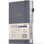 Agenda journalier 2026 - format a5 416 pages avec planning mensuel - couleur gris