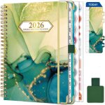 Agenda semainier 2026 spirale a5 - xvx - vert avec boucle stylo signet - scolaire et planning