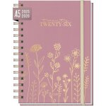 Agenda semainier a5 - zuuko - 2025 - 2026 - fleurs fines ros� - 18 mois - en / fr / it / es - rigide ...