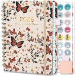 Agenda semainier spirale 2026 a5 scolaire avec boucle stylo autocollants onglets mensuels et pochette ...