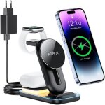 Agptek 4 en 1 mag - safe station de charge sans fil universel rapide avec veilleuse adaptateur pour iphone ...