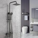 Aica colonne de douche thermostatique noir mat avec douche de t�te carr�e douchette ronde � 3 jets r�glable ...