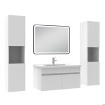 Aica ensemble meuble salle de bain 79 cm blanc mat avec lavabo c�ramique - led miroir + deux colonnes ...
