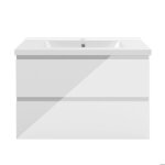 Aica meuble salle de bain 80 cm blanc brillant avec vasque c�ramique 2 tiroirs � fermeture automatique ...