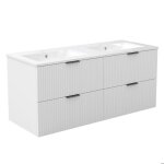 Aica meuble de salle de bain mural 120 cm blanc - 4 tiroirs + lavabo double en c�ramique