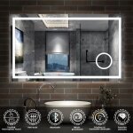 Aica miroir de salle de bain bluetooth 160x80 cm led tricolore + loupe + m�moire + dimmable + anti - ...
