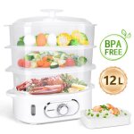 Aigostar cuiseur vapeur electrique 12lcuiseur vapeur avec 3 r�cipients empilablessupport pour cuire les ...