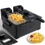 Aigostar feast - friteuse double cuve ind�pendantes 0% bpa. enti�rement amovible acier inoxydable. 3600w ...