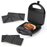 Aigostar gaufrier 3 en 1 presse � paninis et machine � sandwich avec 3 plaques interchangeables antiadh�sives ...