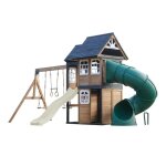 Aire de jeux - axi - axi noud - 2 balan�oires - toboggan 220 cm & tubulaire - maisonnette xxl