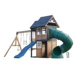 Aire de jeux - axi - noud - 2 balan�oires & trap�ze - toboggan tubulaire + ondul� 220 cm - maisonnette ...