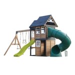 Aire de jeux - axi - noud - maisonnette & club - house - 2 balan�oires & trap�ze - toboggans 220cm tubulaire ...