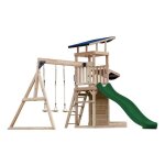 Aire de jeux - axi - malik - balan�oire double - toboggan vert - bois de c�dre fsc 100 %