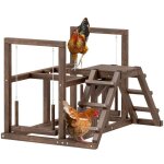 Aire de jeux en bois pour poule - pawhut - avec balan�oire �chelle plateformes - 82 x 60 x 55 cm - marron ...