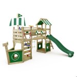 Aire de jeux bois wickey stormflyer style bateau avec toboggan 220 cm vert et mur d?escalade ? 10 ans ...