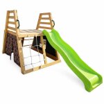 Aire de jeux enfant - ginger home - bois massif - toboggan plastique - filet et tente