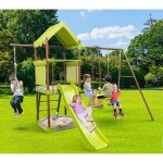 Aire de jeu portique 7 en 1 costway - toboggan 2 balanoires corde descaladebac  sable cadre en mtal ...