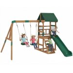 Aire de jeux portique en bois - aiyaplay - 2 balan�oires et toboggan mur descalade terrasse couverte ...