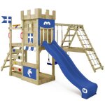 Aire de jeux portique bois dragonflyer avec balanoire et toboggan bleu wickey